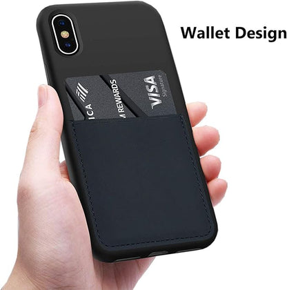 Ultra Slim Liquid Silicone Case Compatible for iPhone Xs/X 10(5.8 inch) with Card Holder Slot Ultra-Slim Thin Soft Wallet Cover Compatible for iPhone XS/X/10 with Screen Protector(Black)