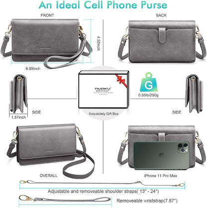 nuoku Women Small Crossbody Bag Cellphone Purse Wallet with RFID Card Slots 2 Straps Wristlet