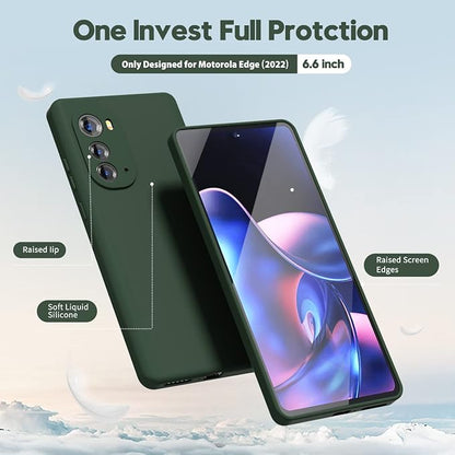 oakxco for Motorola Edge 2022 Phone Case Liquid Silicone Grip, Cute Thin Slim Soft Rubber TPU Plain Smooth Gel Cover for Women Girl Aesthetic, Matte Solid Protective & Shockproof, Dark Forest Green