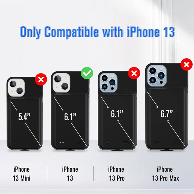 Gladgogo Charging Case for iPhone 13, Real 6000mAh Powerful Smart Battery Case Charger Ultra Slim Portable External Battery Pack Compatible with 13, 6.1 inch, Black