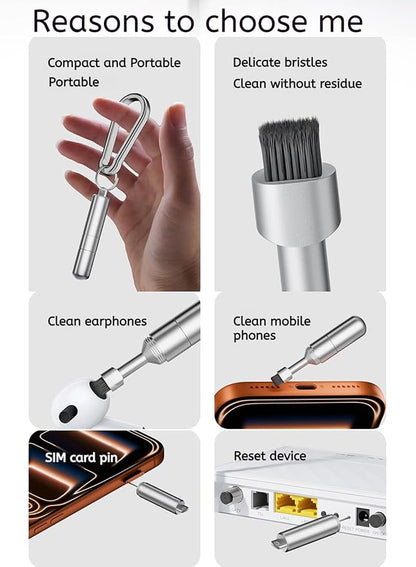 Mobile Phone SIM Card Removal Tool, Earphone Cleaning Kit, Premium Keychain, Bluetooth Headset Cleaner (Silver, 1-Pack)