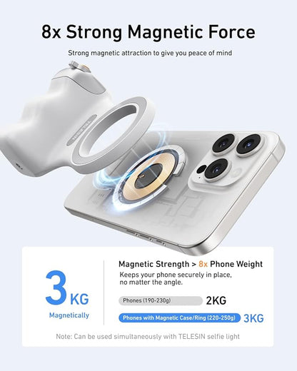 TELESIN Fun Shot Magnetic Phone Camera Grip + C03 Magnetic Selfie Light (Silver) Bundle Kit Compatible with iPhone Magsafe & Android, Creator Kit for Selfies/Photography/TikTok/Zoom Calls/Video
