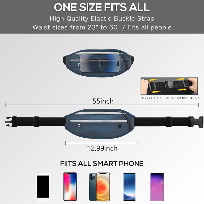 Running belt for Women &Men,Adjustable Exercise Waist Pack Reflective Running Belt for Sports Workout Cycling Hiking, Casual Hands-Free Wallets Phone Bag Fits All Phones(steelblue)