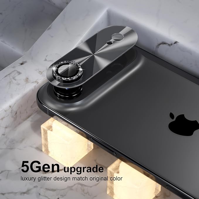Choiche Compatible for iPhone 17 Air Camera Lens Protector, Bling Camera Cover with 9H Tempered Glass Lens Screen Protector Metal Ring Decoration Accessories 6.5-inch (Light-Black)