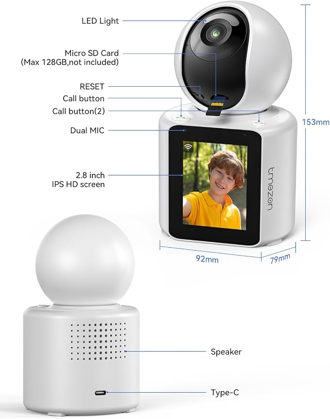 TMEZON 2pk Two Way Audio Video Pet Dog Camera with Speaker Video Calling Devices for Grandparents Wireless Security Camera Indoor Monitor 1080P with Phone app Motion Detection