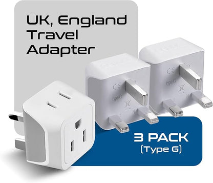 Ceptics UK Travel Plug Adapter, 2 in 1 Type G Adapter, US to UK Adapter, Ireland, Dubai Travel Adapter with Dual USA Inputs, CE, RoHS - HK Outlet Adapter, 3 Pack | Type G Adapter for Travel, US to UK Plug Adapter with 2 USA Outlet, UK Travel Adapter, C...