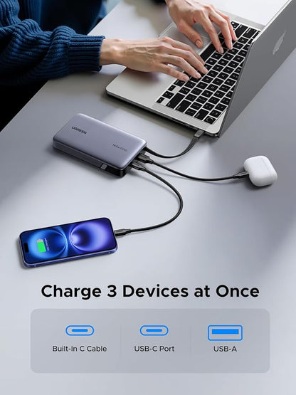UGREEN Nexode Power Bank, 20000mAh 145W Laptop Portable Charger with Built-in USB-C Cable 72Wh Fast Charging Business Travel Battery Pack for MacBook Pro/Air/ipad/iPhone 17/Samsung S25/Dell/HP/Lenovo