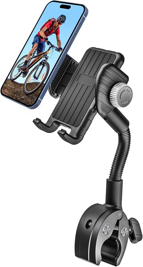 woleyi Gooseneck Phone Holder for Bike - Motorcycle Phone Mount, 360° Rotatable Adjustable Cell Phone Handlebar Clamp, Scooter Phone Clip, for iPhone Air 17 Pro Max 16 1514 13, S25, 4.7-7" Smartphones