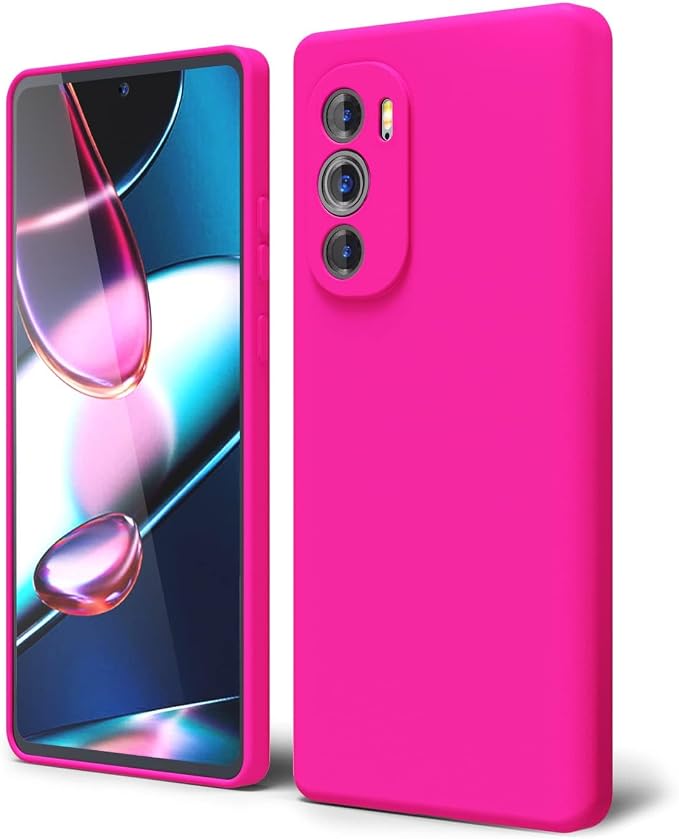 Oakxco for Moto Edge Plus 2022/Edge Plus 5G UW 2022 Phone Case Liquid Silicone, Fluorescent Bright Solid Color, Soft Rubber TPU Plain Smooth Gel Matte Protective Cover for Women Girl, Fuchsia Hot Pink