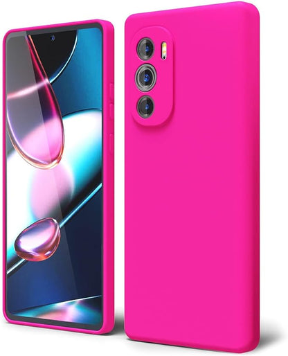 Oakxco for Moto Edge Plus 2022/Edge Plus 5G UW 2022 Phone Case Liquid Silicone, Fluorescent Bright Solid Color, Soft Rubber TPU Plain Smooth Gel Matte Protective Cover for Women Girl, Fuchsia Hot Pink