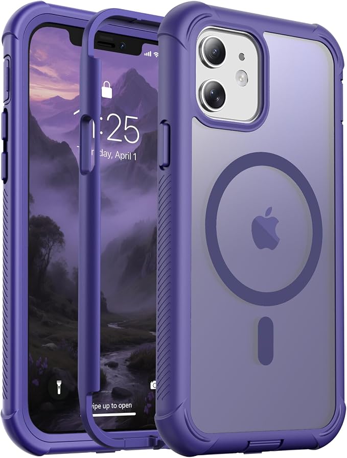 jaroco Magnetic for iPhone 12/12 Pro Case, [Compatible with MagSafe][Military Grade Drop Protection][Heavy Duty Protection][Non-Slip][Shockproof] 2-Layer Durable Bumper Phone Case 6.1''-Dark Purple