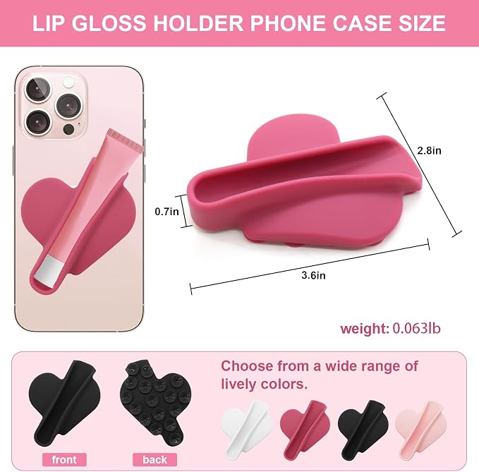 Heart Shape Suction Cup Phone Case Lip Gloss Holder,Lip Gloss Holder Can be Repeatedly Disassembled and Assembled for Most Phone Models(Black)