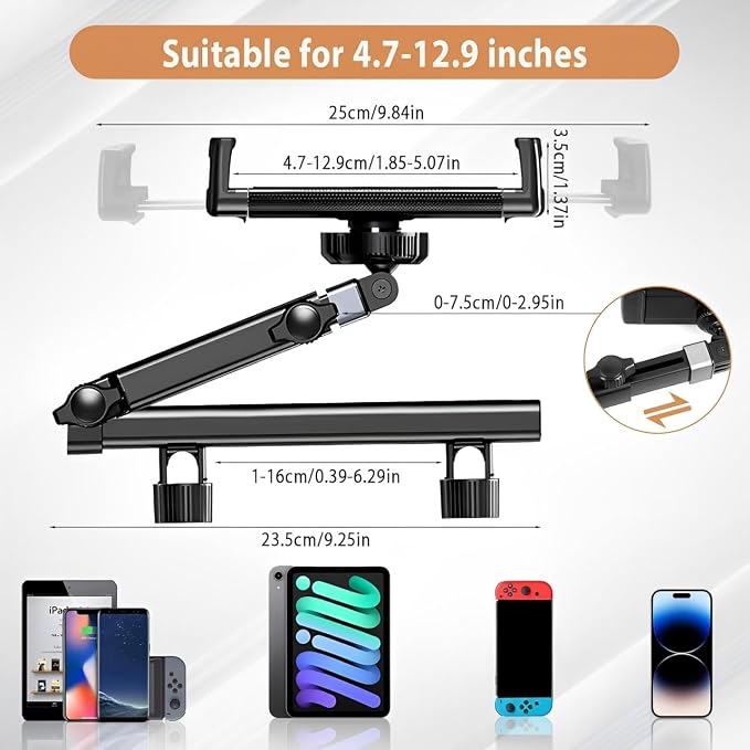 Foldable Car Headrest Mount - Universal Tablet Holder for 5.1-15.6" Phones & Tablets, iPad, Samsung, Switch | Compact Backseat Stand for Kids Long Drive Travel Essentials