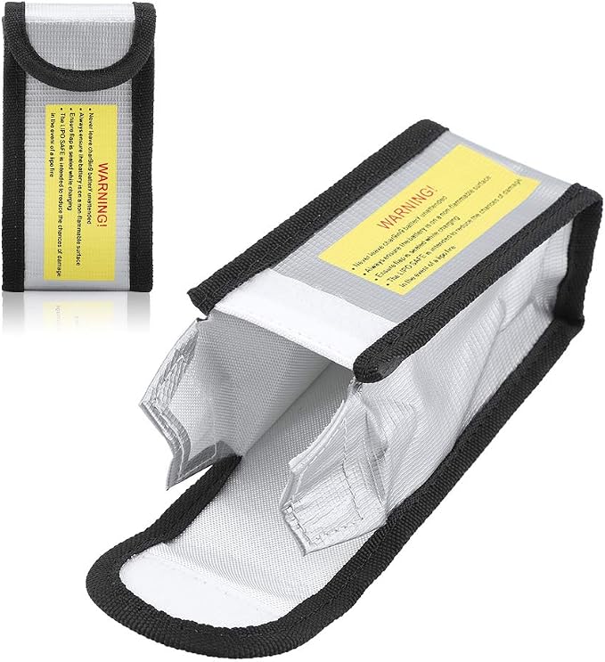 Fireproof High Temperature Battery Protective Bag Explosionproof for Charging Traveling Storage Fiberglass Black 6.5*5*12.5cm