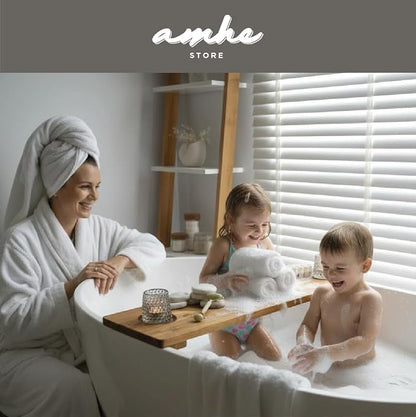 Amhe Store! Luxury Rustic Acacia Wood. Durable, Water-Resistant, Minimalistic, Adjustable 35x9 Inches. Lovely Gift - Box. Bath Tub Tray Wood - Bath Tray for Tub. Unique Natural Grain for Relaxation