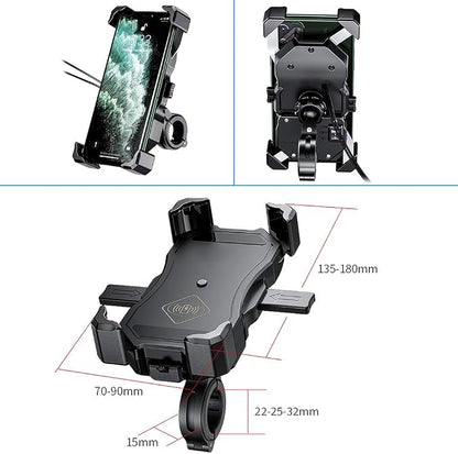 iMESTOU Motorcycle Wireless 15W Qi/USB Quick Charger 3.0 Phone Holder 2 in 1 Mount on 22-32mm Handlebar or Rear-View Mirror Fast Charging for 3.5-6.8 inch Cellphones