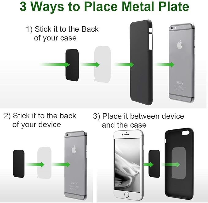 Great 1 Universal Metal Plates with 3M Adhesive for All Magnetic Car Mounts, Cell Phone, Tablet Holder, Cradle-Less, Air Vent Mount, 6 Rectangular, 6 Round, Black (Not a Magnet)