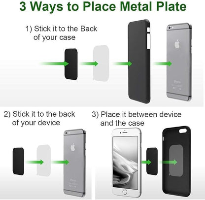Great 1 Universal Metal Plates with 3M Adhesive for All Magnetic Car Mounts, Cell Phone, Tablet Holder, Cradle-Less, Air Vent Mount, 6 Rectangular, 6 Round, Black (Not a Magnet)