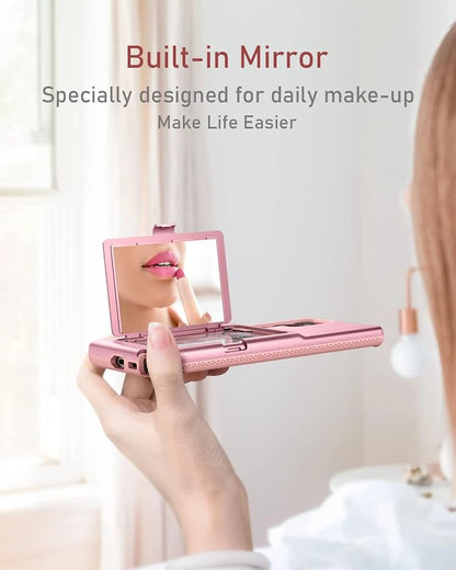 WeLoveCase for Samsung Galaxy S22 Ultra Wallet Case with Credit Card Holder & Hidden Mirror, All-Round Protection Shockproof Phone Cover Designed for Samsung Galaxy S22 Ultra, 6.8 Inch Rose Gold