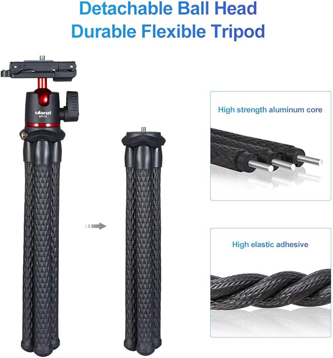 ULANZI Camera Tripod, Mini Flexible Stand w Hidden Phone Holder w Cold Shoe Mount, 1/4'' Screw f Magic Arm, Universal f iPhone 17 16 15 14 Pro Max XS Max X Samsung Canon Nikon Sony DJ Pocket 3 Cameras