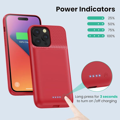 Battery Case for iPhone 14 Pro Max,14 Plus and 13 pro Max, Real 8600mAh Rechargeable Smart Extended Charging Case, Ultra-Slim Portable Protective Battery Pack (6.7 inch) Red