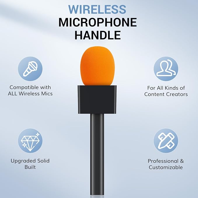 TONOR Handheld Adaptor for Interview Mic, Wireless Microphone Handle for Lavalier, Compatible with Rode, DJI and All Lav Mic, Microfono Stand with Flag Station, Foam, Rig for Vlogging, Reports, TP20