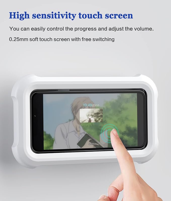 Mistriddle Waterproof Shower Phone Holder with 360° Rotation, Angle Adjustable, Wall Mounted Phone Holder for Bathroom Mirror Bathtub Kitchen, Up to 6.8 Inch (Upgraded)