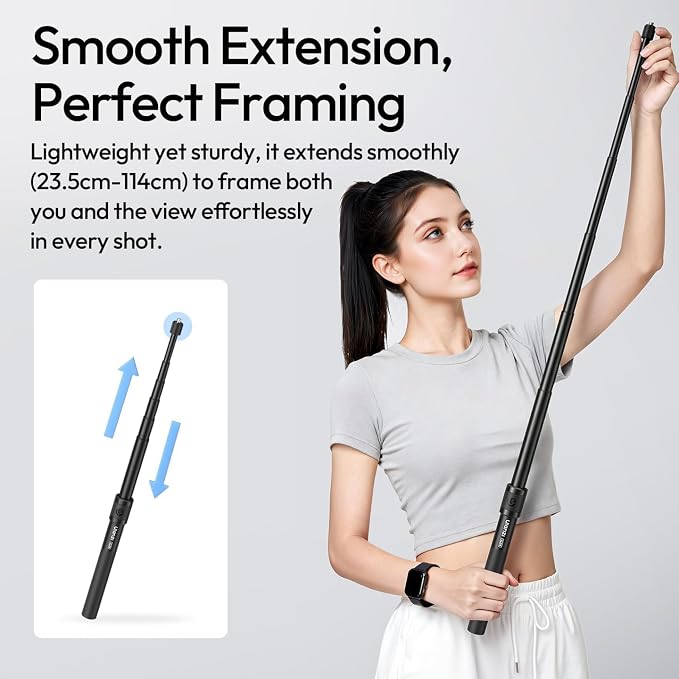 44.88" Invisible Selfie Stick for Insta360 X5/X4/X3/DJI Osmo 360 - ULANZI VL04 ClipMate Extension Pole with Universal 1/4" Mount for Insta360/GoPro/DJI OSMO Pocket 3/Xtra Muse Action Cameras
