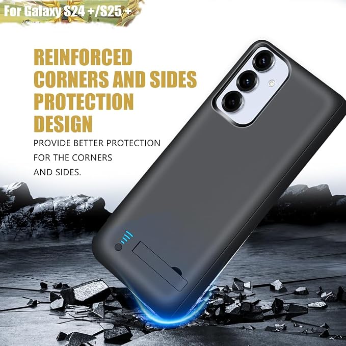 Battery Case for Samsung Galaxy S25+/ S25 Plus/ S24+/ S24 Plus, 5000mAh Rechargeable Extended Battery Charging Charger Case, Add 100% Extra Juice (6.7 Inches) Black
