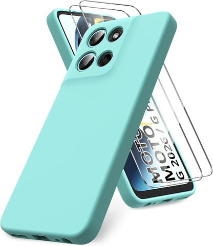 for Motorola Moto G 2026/G Play 2026 Case, 2 Pack Tempered Glass Screen Protectors, Soft TPU Liquid Silicone Shockproof Gel Cover-Ice Blue