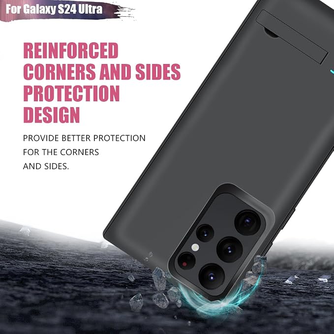 Battery Case for Samsung Galaxy S24 Ultra, 5000mAh Rechargeable Extended Battery Charging Charger Case, Add 100% Extra Juice, Not Compatible with S24 or S24+ (6.8 inch) Black