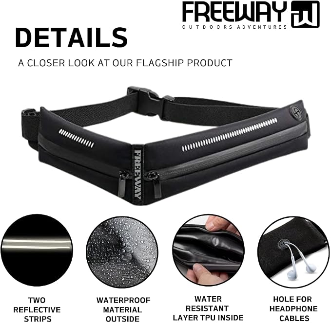 Lightweight Running Belt - for Man and Woman Running Phone Holder, Waist Pack for Workout, Money Belt, Running Gear Accessories (Double, Black) designed for carrying Phone, Keys & Essentials