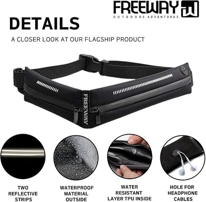 Lightweight Running Belt - for Man and Woman Running Phone Holder, Waist Pack for Workout, Money Belt, Running Gear Accessories (Double, Black) designed for carrying Phone, Keys & Essentials