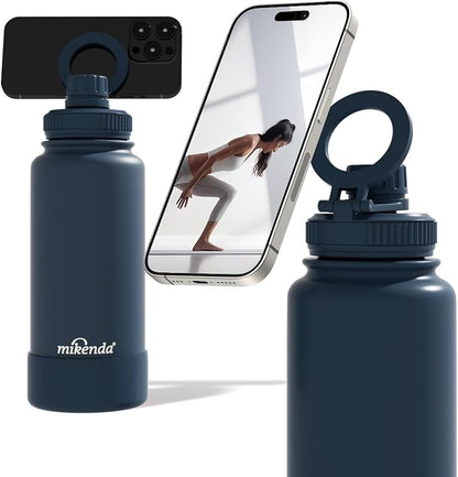 32oz Insulated Tumbler with Magnetic Phone Holder, Gym Water Bottle | Leak Proof Lid, 24hr Cold & 12hr Hot, Non-Slip Base | Travel Mug, Reusable & Eco-Friendly (indigo, 32, ounces)