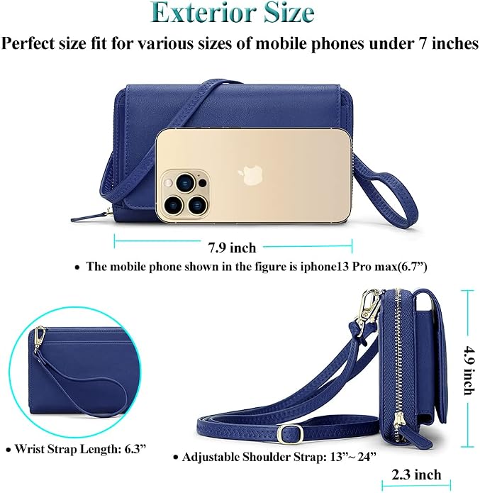 Peacocktion Crossbody Bags for Women RFID Wristlet Wallets Travel Vegan Leather Small Clutch Purses with Phone Pocket Zipper