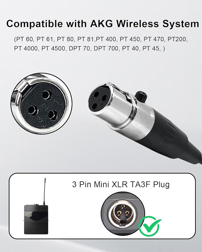 Lavalier Lapel Microphone Compatible with AKG Wireless Transmitter Unidirectional Condenser Mic (Mini XLR 3 Pin TA3F Plug only for AKG)