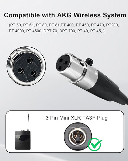 Lavalier Lapel Microphone Compatible with AKG Wireless Transmitter Unidirectional Condenser Mic (Mini XLR 3 Pin TA3F Plug only for AKG)