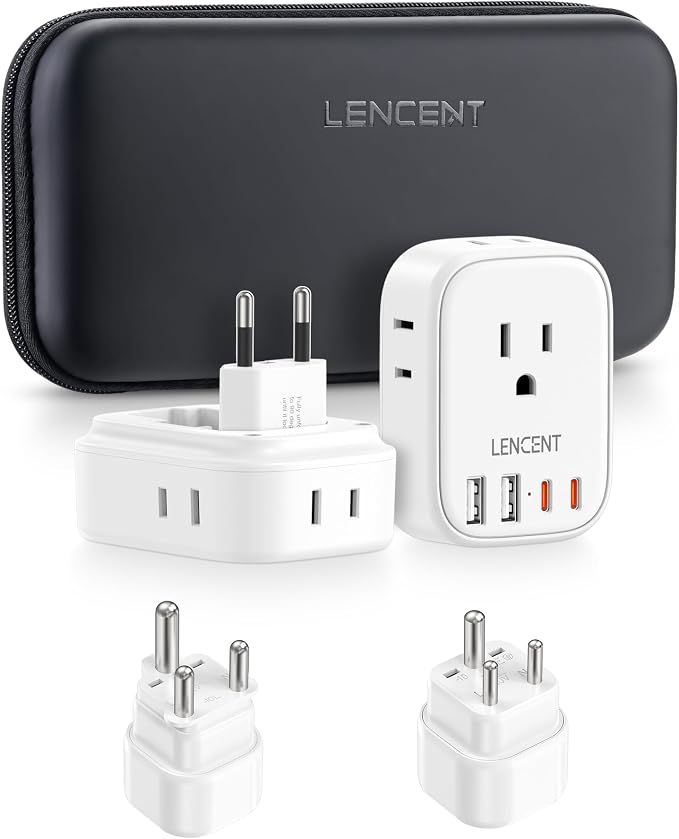 LENCENT Type C and Type D M Universal Travel Adapter Kit | with 4 Outlets 4 USB Ports(2 USB C), International Power Adapter Plug for Namibia India South Africa Europe Italy Spain Nepal
