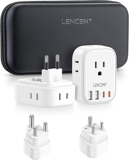 LENCENT Type C and Type D M Universal Travel Adapter Kit | with 4 Outlets 4 USB Ports(2 USB C), International Power Adapter Plug for Namibia India South Africa Europe Italy Spain Nepal