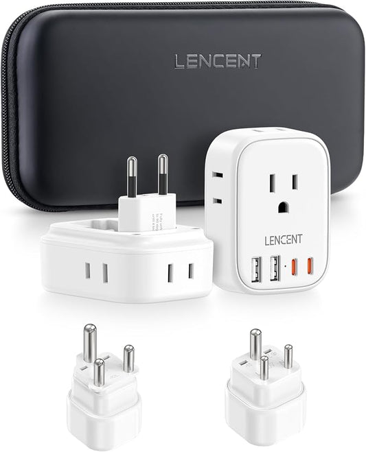 LENCENT Type C and Type D M Universal Travel Adapter Kit | with 4 Outlets 4 USB Ports(2 USB C), International Power Adapter Plug for Namibia India South Africa Europe Italy Spain Nepal