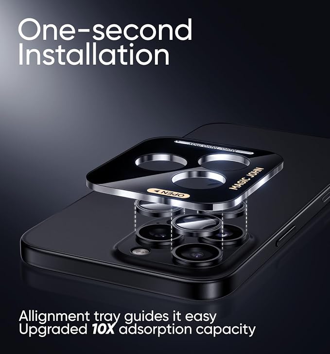 MAGIC JOHN for iPhone 16 Pro Max/16 Pro Camera Lens Protector [Alignment Kit&1:1 Invisible Perfect Fit] 9H Aerospace Tempered Glass Anti-Scratch Durable, Individual Cover Ring, Case Friendly, Set of 2,Black
