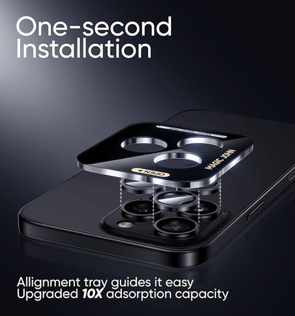 MAGIC JOHN for iPhone 16 Pro Max/16 Pro Camera Lens Protector [Alignment Kit&1:1 Invisible Perfect Fit] 9H Aerospace Tempered Glass Anti-Scratch Durable, Individual Cover Ring, Case Friendly, Set of 2,Black