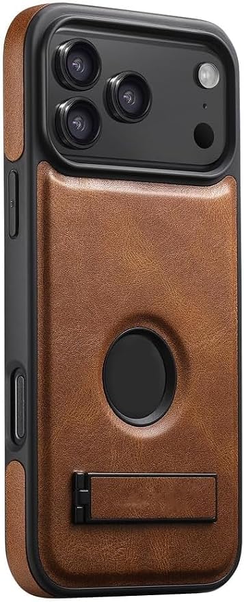 Magnetic Case for iPhone 17 Pro Max/17 Pro/17 Air/17, Retro Oil Wax Pattern Logo View Leather Cover with Folding Kickstand (17 Pro,Brown) (17 Pro Mac,Brown)