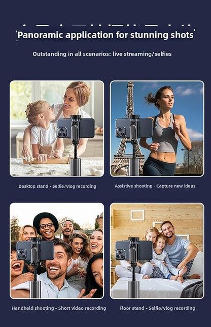 Selfie Stick Tripod for iPhone & Android, Portable Phone Tripod Stand with Bluetooth Remote, One-Click Open, Compact & Lightweight, All-in-1 for Vlog/Travel/Photography (Black)