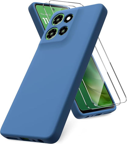 Case for Motorola Moto G Power (2025), 2 Pack Tempered Glass Screen Protectors, Soft TPU Silicone Shockproof Case-Blue