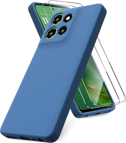 Case for Motorola Moto G Power (2025), 2 Pack Tempered Glass Screen Protectors, Soft TPU Silicone Shockproof Case-Blue