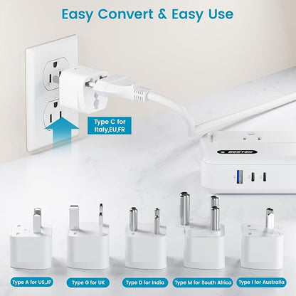 BESTEK 220V to 110V Converter with USB-C 35W, US to Europe Power Converter | with AU/EU/UK/India/South Africa Plug Adapter