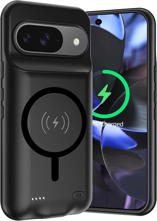 Battery Case for Google Pixel 9/9 Pro, 10000mAh Rechargeable Portable Charging Case with Wireless Charging Compatible for Google Pixel 9/9 Pro (6.3 inch) Extended Battery Pack Charger Cover (Black)