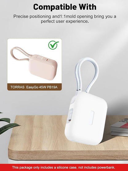 Silicone Protective Case Compatible with TORRAS EasyGo Power Bank 45W Ultra-Fast Charging 10000mAh, Full-Body Protective Cover with Precise Cutouts, Shockproof & Scratch-Resistant Sleeve (White)