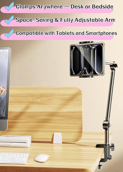 4-Axis Adjustable Tablet & Phone Holder, Gooseneck Arm – 360° Rotating Bedside & Desk Mount, Metal Tube Stand for Watching, Recording, and Live Streaming UN-C (32inch/82cm)